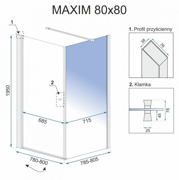 Dušo kabina Maxim, 80x80, 90x90cm