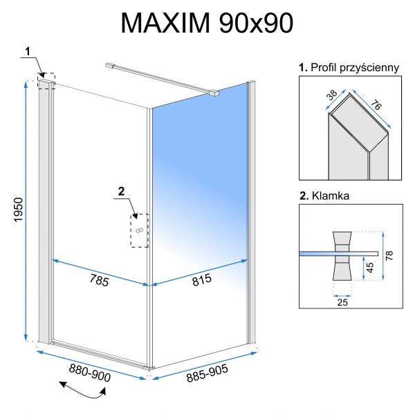 Dušo kabina Maxim, 80x80, 90x90cm