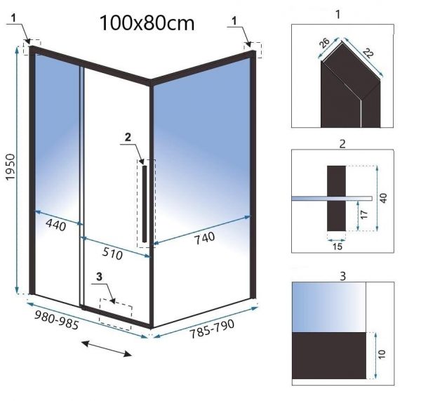 Dušo kabina Solar black mat, 80x100, 90x90, 90x120cm