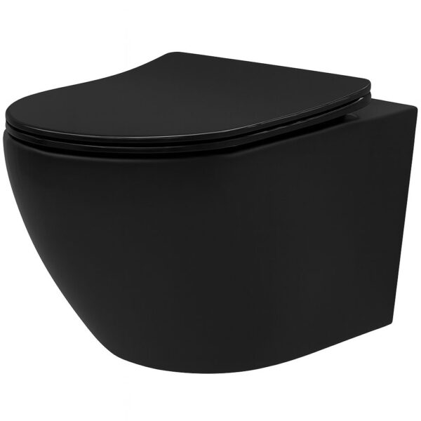 Unitazas Rea Carlo Black Matt TORNADO Rimless su lėtai nusileidžiančiu dangčiu
